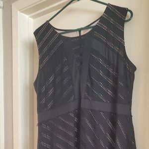 Motherhood Maternity Black Eyelet Midi Dress with Asymmetrical Hem